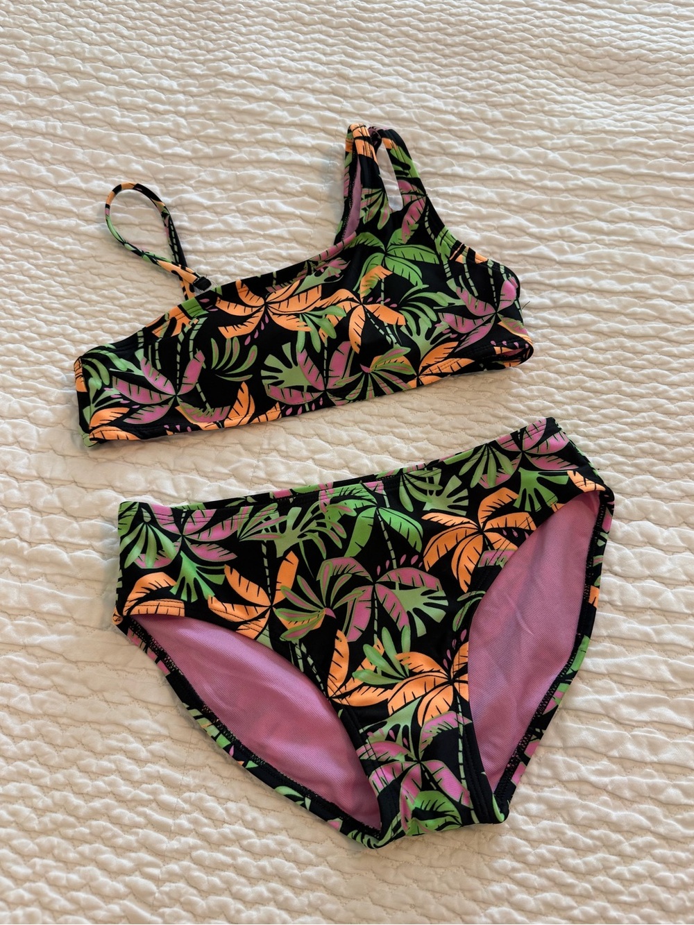 NWT Art Class, Girls’ Black Tropical Leaf Bikini, Size L (10/12)